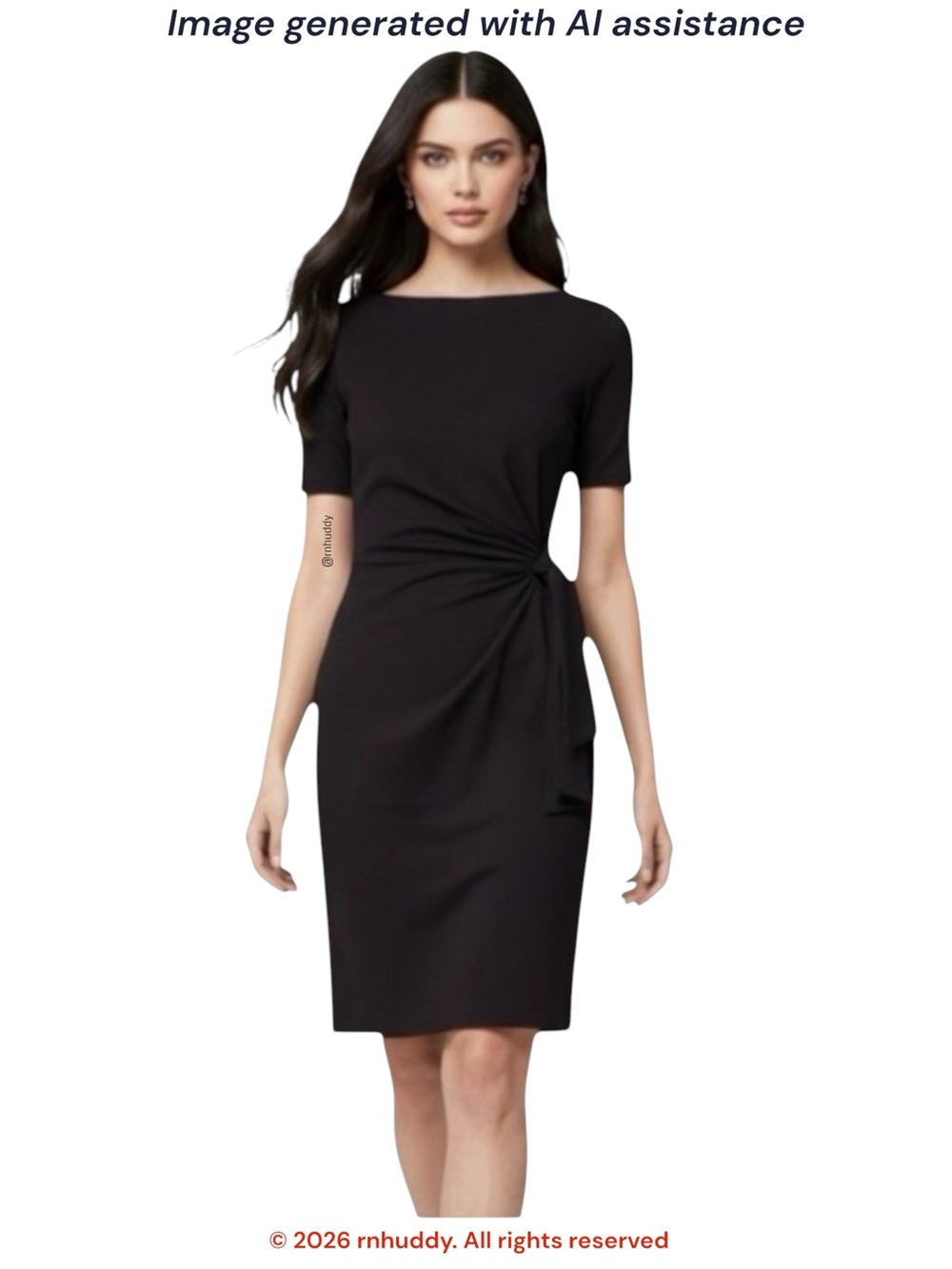 White House Black Market L black embellished trim side tie jersey dress